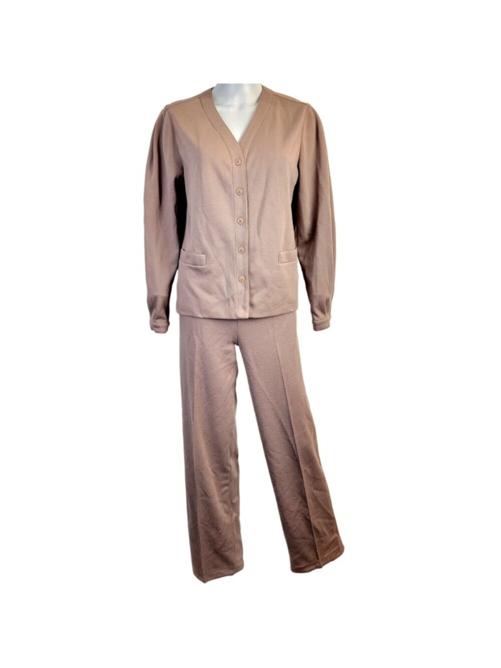 Vintage 70s Suit Women Large 14 Brown Jacket High Rise Straight Pants Retro Work - Picture 2 of 16